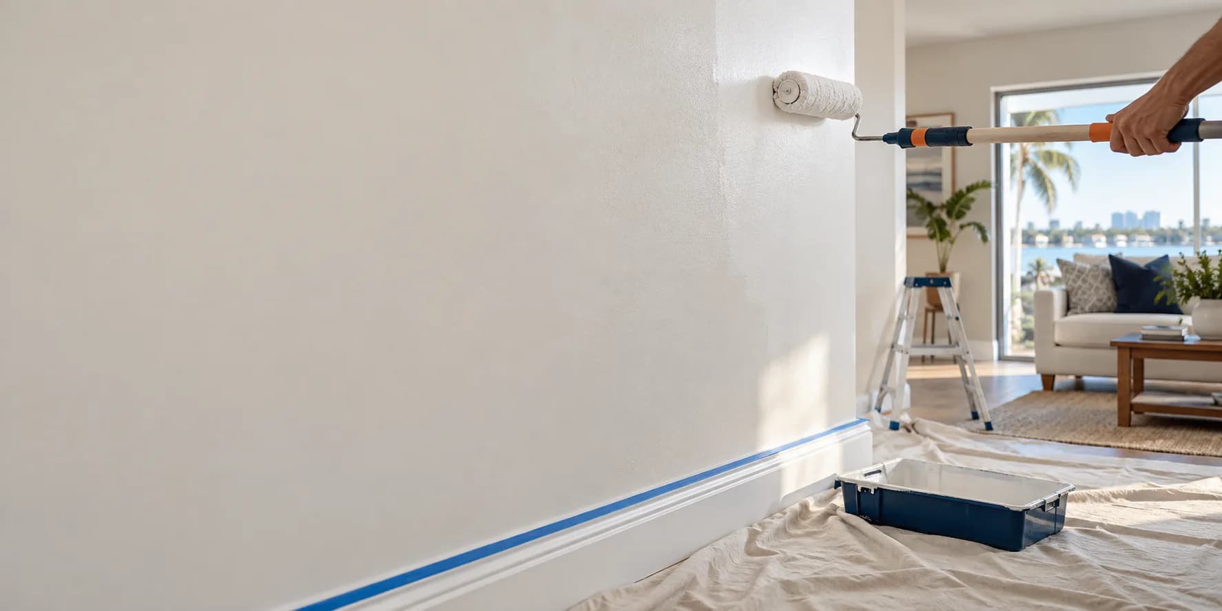 Interior wall being painted in a bright Tampa Bay home