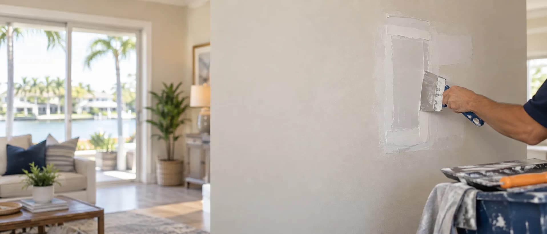 Drywall patch being repaired in a Tampa Bay home
